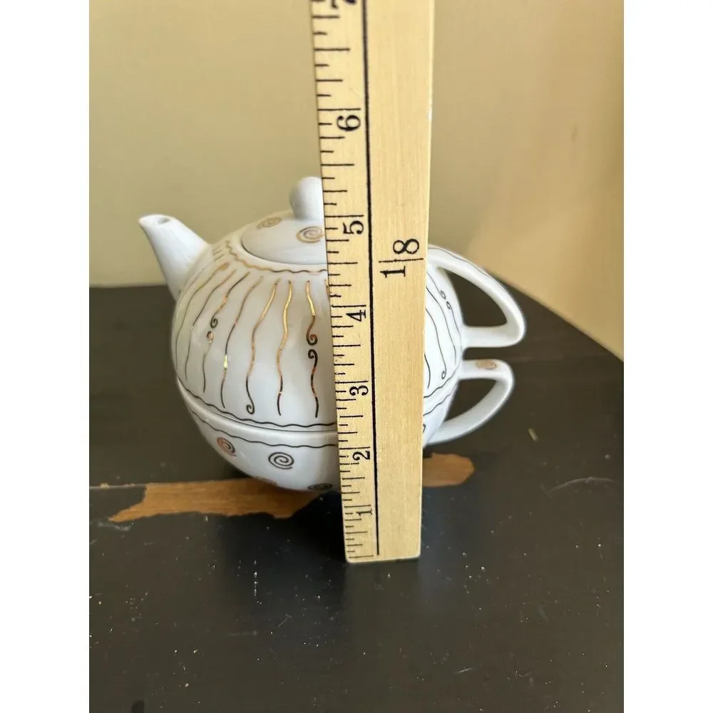 Pottery Barn NILE‎ Individual Teapot with Nesting Cup Japan